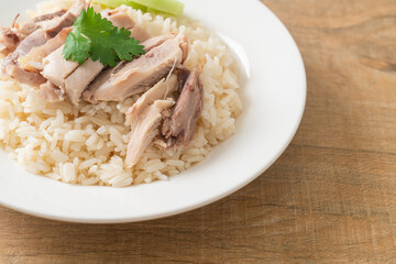 Hainanese Chicken Rice or steamed rice with chicken