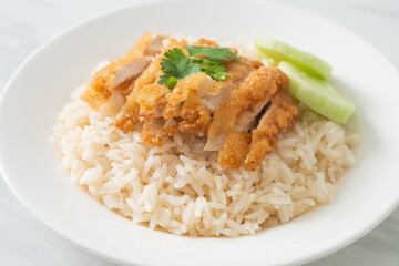 Steamed Rice with Fried Chicken or Hainanese Chicken Rice