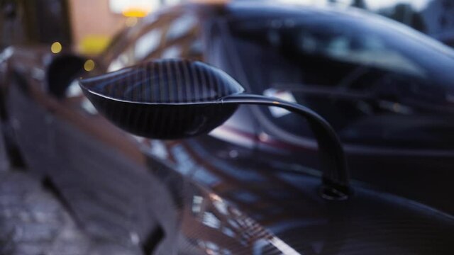 Italian full carbon sport car side mirror detail