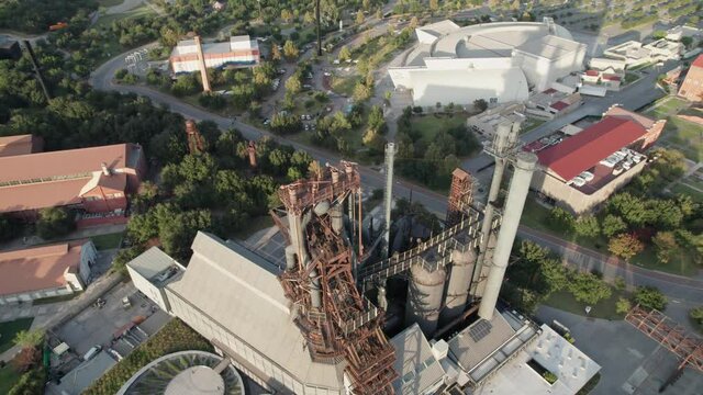 Aerial shot of the sunset of the fundidora park