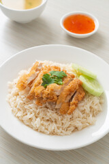 Steamed Rice with Fried Chicken or Hainanese Chicken Rice