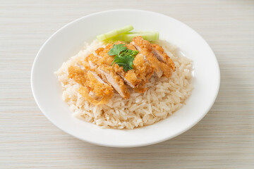 Steamed Rice with Fried Chicken or Hainanese Chicken Rice