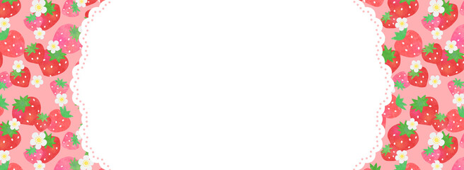 水彩タッチのイチゴと花　バナーテンプレート