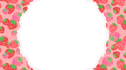 水彩タッチのイチゴ柄　フレーム・背景素材（アスペクト比 16：9 ワイドサイズ）