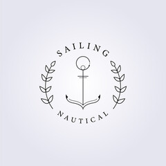 abstract eco anchor with green leaves or branch, luxury nautical summer resort beach surf logo vector illustration design © Lodzrov