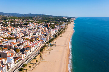 Fototapeta na wymiar Aerial panoramic view from drone of Canet de Mar in el Maresme coast, Catalonia, Spain