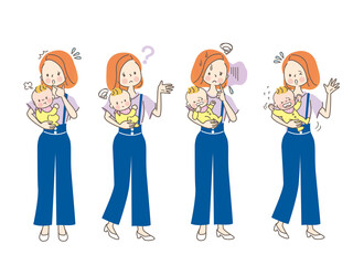 不機嫌な赤ちゃんと困っているママ