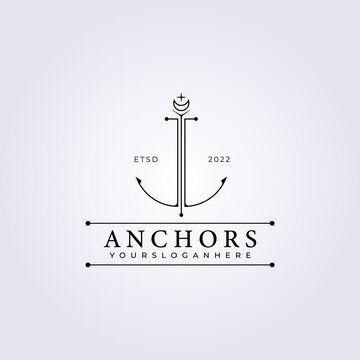 abstract half moon anchor with stars logo marine and nautical summer vector illustration design