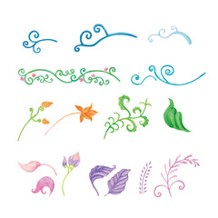 set of flowers and plants