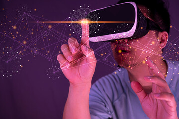Experiencing virtual technology world. Mixed media
