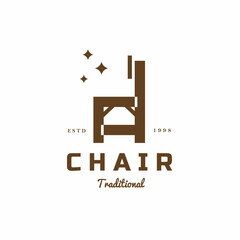Traditional wooden chair logo design with set of stars, suitable for furniture and wood companies