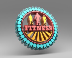 Fitness club emblem with glass material outline. 3D Render