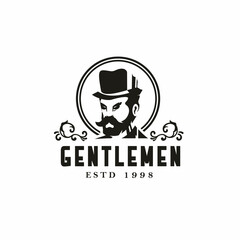 Short hat with gentlemen Medieval Fashion, Vintage Clothing Classic Logo Design with mustache and beard