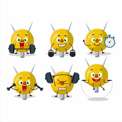 Fototapeta premium A healthy term stationery cartoon style trying some tools on Fitness center