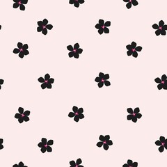 Fototapeta premium Beautiful vintage floral pattern. black flowers . Light pink background. Floral seamless background. An elegant template for fashionable prints.
