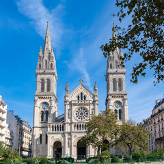 Fototapeta na wymiar Paris, Saint-Ambroise church, boulevard Voltaire in the 11e district 