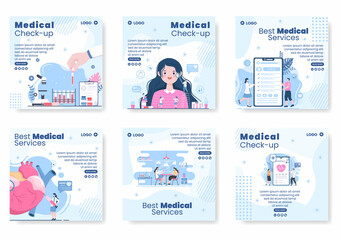 Medical Check up Post Template Health care Flat Design Illustration Editable of Square Background for Social Media, Greeting Card or Web