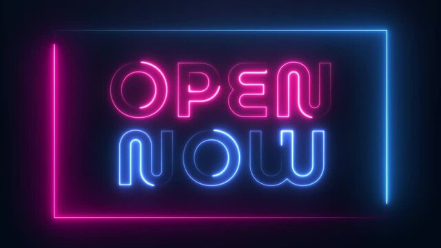 neon open now Animated  sign.neon effect.4K Video motion Animation.