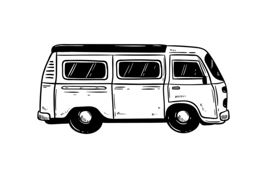 mini bus vector illustration with hand drawn style