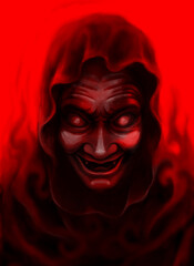 Death ghost illustration red background