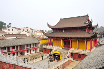 Obraz premium Jiuhua Mountain scenic spot, Qingyang County, Chizhou City, Anhui Province, China March 22, 2010: Chinese temple architecture