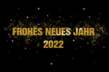 Breites Banner oder Hintergrund in schwarz mit goldener Schrift Frohes Neues Jahr 2022