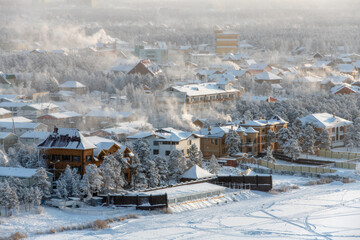 Winter landscape in Yakutsk city in winter. - 478260383