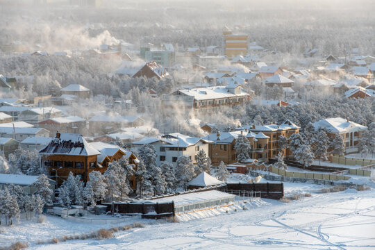 Winter landscape in Yakutsk city in winter.