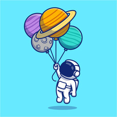 Cute Astronaut Floating With Planets Cartoon Vector Icon Illustration. Science Technology Icon Concept Isolated Premium Vector. Flat Cartoon Style - obrazy, fototapety, plakaty