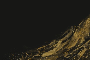 海や波のイメージの金色のブラシストロークの抽象背景　黒背景　和風　筆　コピースペース　グランジ