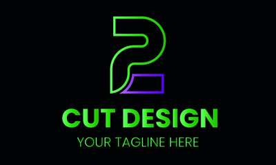 Number 2 cut shape abstract monogram vector logo template