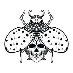 tattoo design red beetle skull line art 