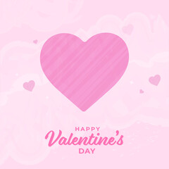 Happy Valentine's Day Font With Striped Heart On Pink Background.