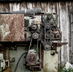 Fototapeta na wymiar The old abandoned diesel electric generator colored