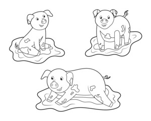 Coloring book for children, a set of pigs. Vector isolated on a white background.