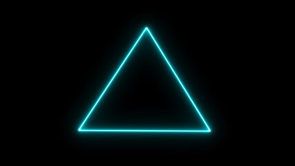 Empty triangle frame with electric power border glowing, burning flame sign. Blank triangle fire with electric power around frame lights. The best stock photo image turquoise electric power