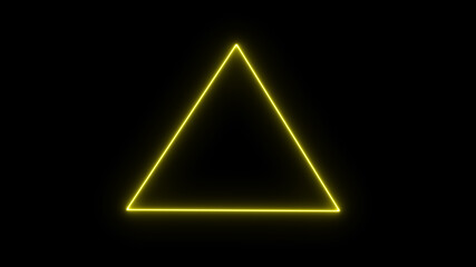 Empty triangle frame with electric power border glowing, burning flame sign. Blank triangle fire with electric power around frame lights. The best stock photo image yellow electric power