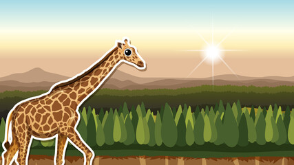 Thumbnail design with giraffe on forest background
