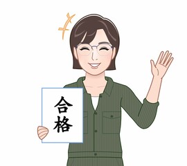 緑のつなぎを着た若い女性