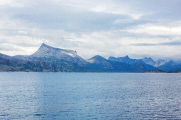 Amazing landscape view of the mountains in Norway, taken from ferry
