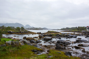 Beautiful landscape in Norway with fjords, trees
