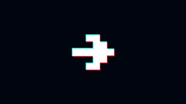 pixel arrow right Glitch icon animated.isolated on black background.digital glitch effect.4K video.cool effect