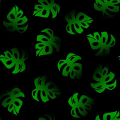 Seamless pattern, silhouette of monstera leaves in the dark. Interior and textile design