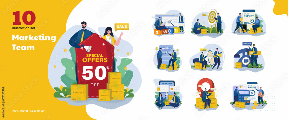 Wall mural Marketing team strategy illustration collection set