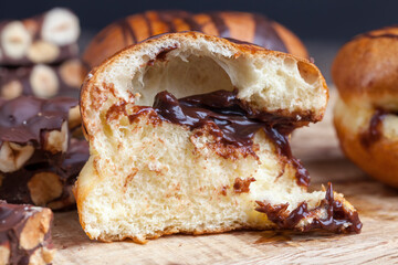soft delicious donuts with chocolate filling