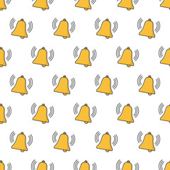 Bell Seamless Pattern On A White Background. Alarm Or Alert Symbol Theme Vector Illustration