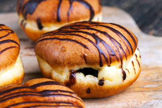 soft delicious donuts with chocolate filling