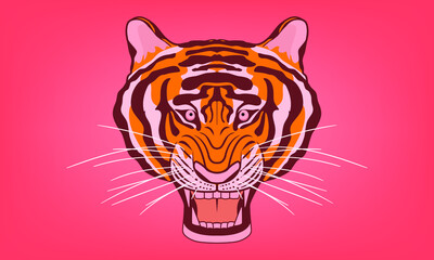 tiger head bark, bay, snarl, yap, call, yell, roar, bawl. vector illustration eps10