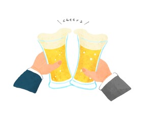 ビールで乾杯する人の手描きイラスト