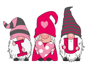 Cute Sant Valentine gnomes. Isolated vector